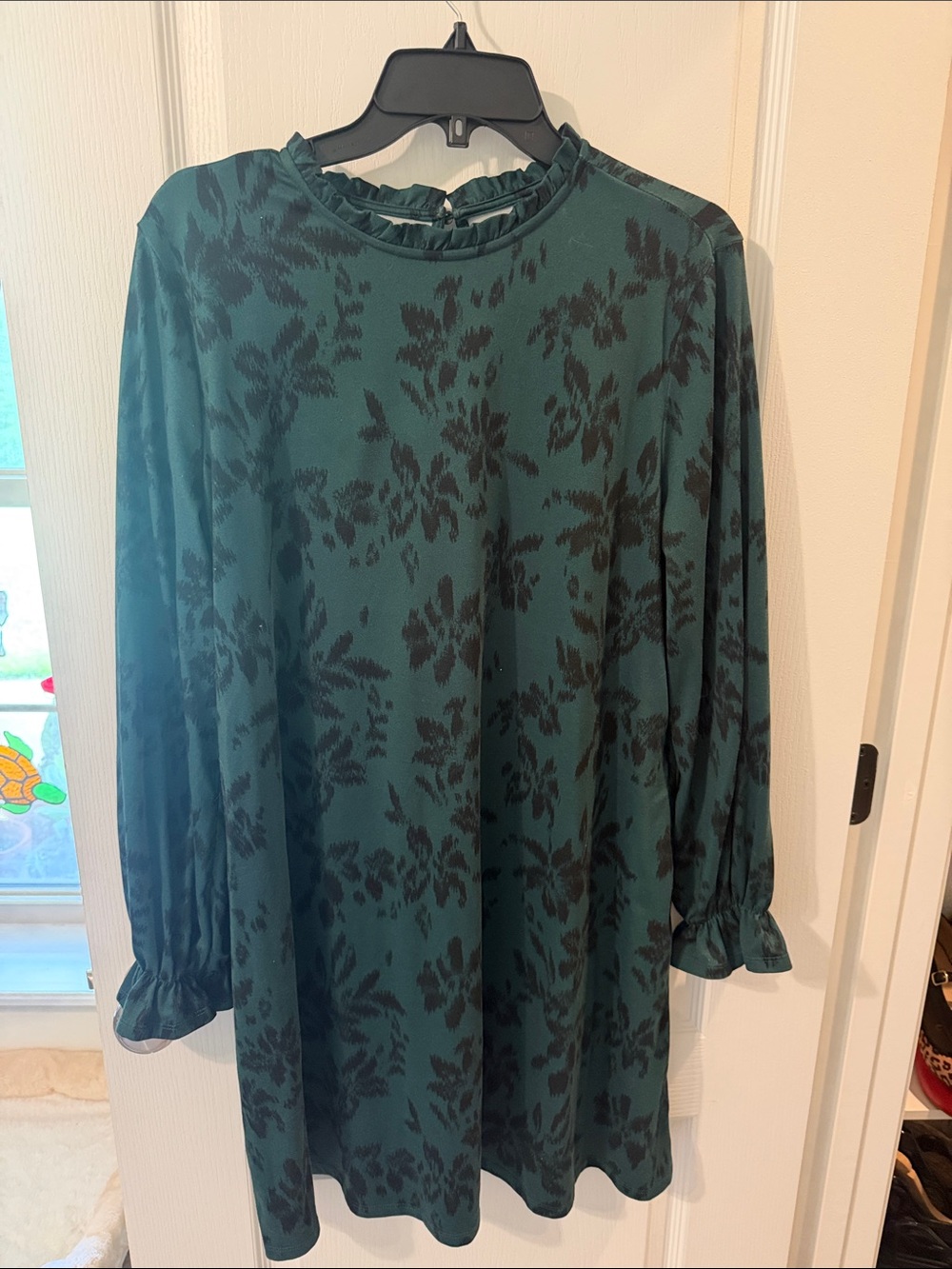 Maurices Teal Green Floral-Print Mini Dress with Black Pattern